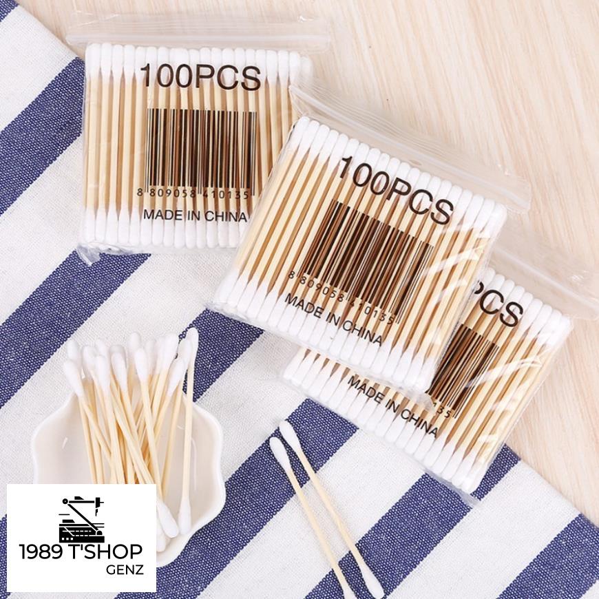 Tăm Bông Thân Gỗ, Tăm Bông Ráy Tai Thân Thiện Với Môi Trường Bịch 100 Que