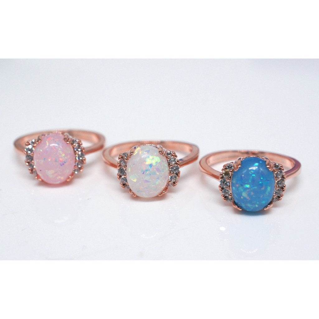 Nhẫn đeo tay kim loại khảm đá opal sang trọng cho nữ