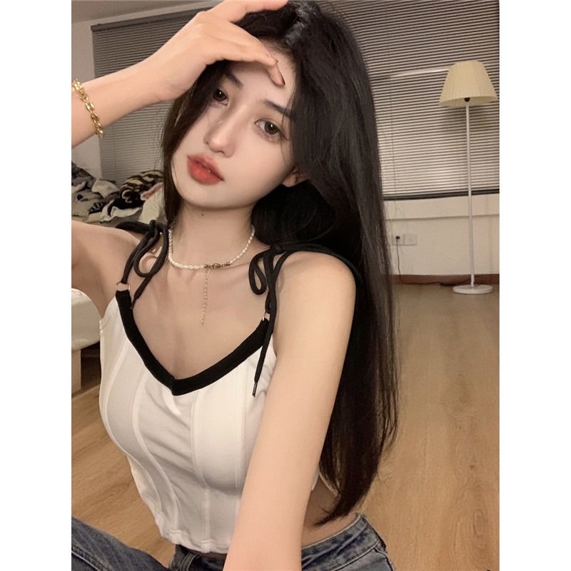 Áo Hai Dây Đính Nơ Đơn Giản Thời Trang Mùa Hè Cho Nữ