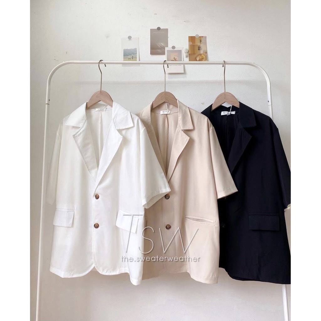 Áo blazer cộc tay ngắn áo vest khoác ngoài phong cách hàn quốc màu đen kem trắng 1 lớp kozoda AK2 | WebRaoVat - webraovat.net.vn