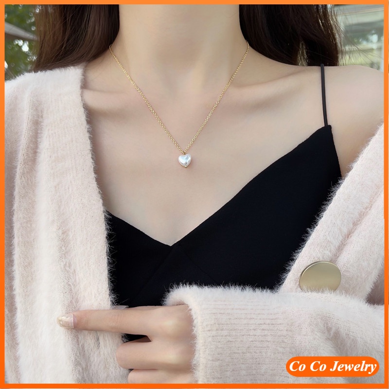 Dây Chuyền Mặt Trái Tim Đính Ngọc Trai Thời Trang