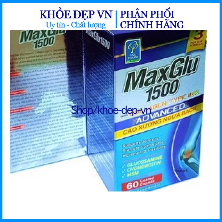 Viên uống xương khớp Maxglu 1500 ngăn ngừa thóa hóa xương khớp, giảm đau xương khớp - Lọ 60 viên