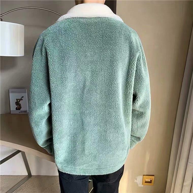 Áo Khoác Len Lông Cừu Dày Dặn Giữ Ấm Thời Trang Trẻ Trung Cho Nam