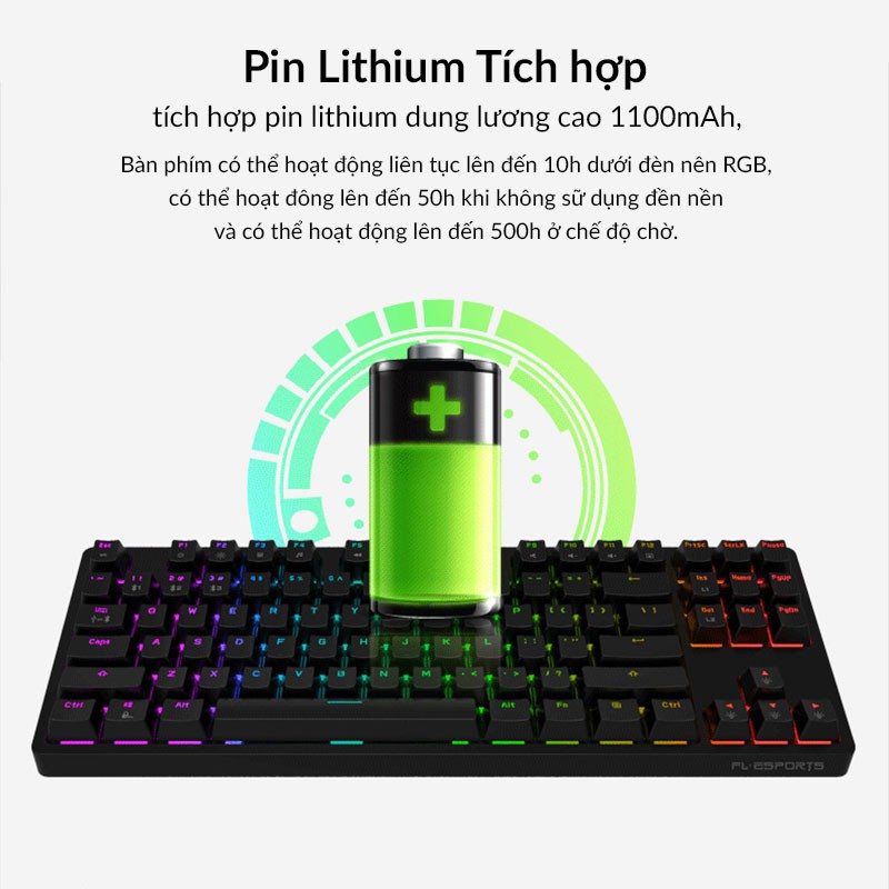 Bàn Phím Cơ Gaming FL-ESPORTS F11 Keycap PBT, Kết Nối Bluetooth &amp; Dây Cáp, Đèn Nền RGB, Windows/MacOS/iOS/Android