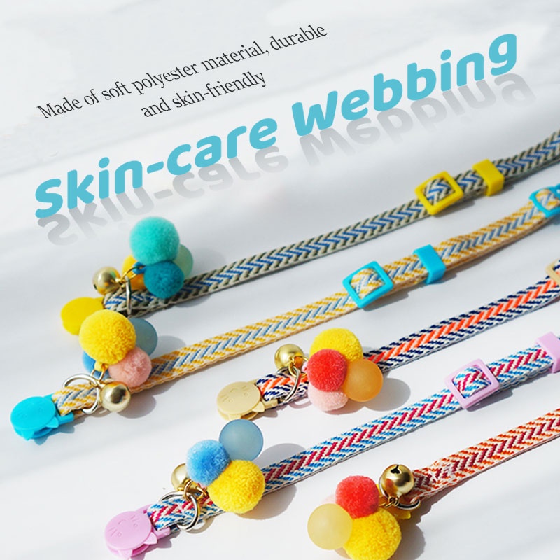 HamshMoc Vòng cổ mềm mại an toàn tháo gỡ nhanh gắn chuông và bóng phát sáng cho mèo cưng