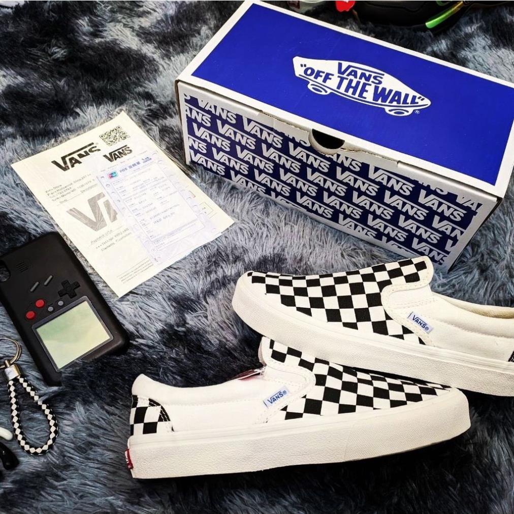 Giày Lười Nam Nữ Vans Classic Slip On Caro Đen Trắng Vải Mềm Thời Trang FTZ