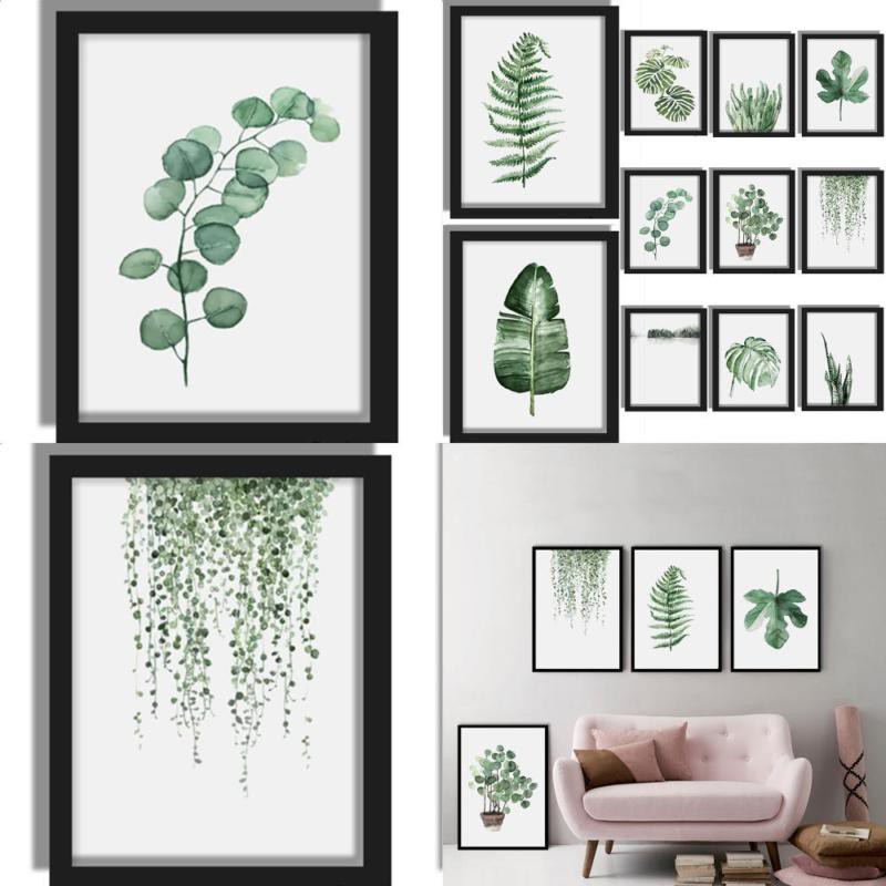Tranh treo tường trang trí mini hình lá cây cỏ tươi tắn phong cách Bắc Âu hiện đại dành cho phòng khách | BigBuy360 - bigbuy360.vn