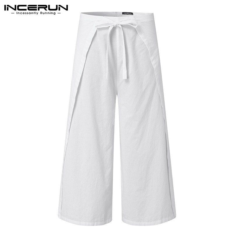 Quần INCERUN Bằng Cotton Lưng Cao Ống Rộng Màu Trơn Tập Yoga Cho Nam