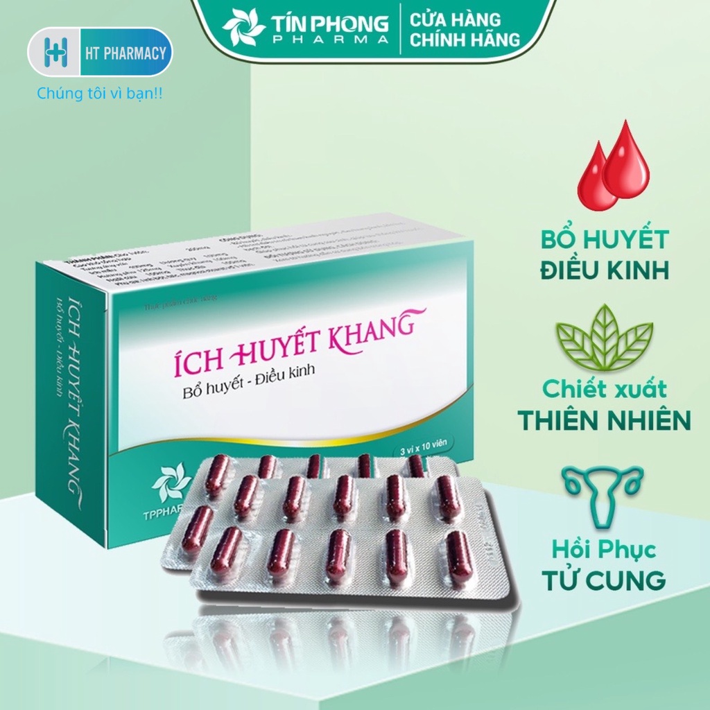 Ích Huyết Khang Giảm Rối Loạn Kinh Nguyệt Không Đều, Đau Bụng, Bổ Huyết Điều Kinh An Toàn Hộp 30 Viên