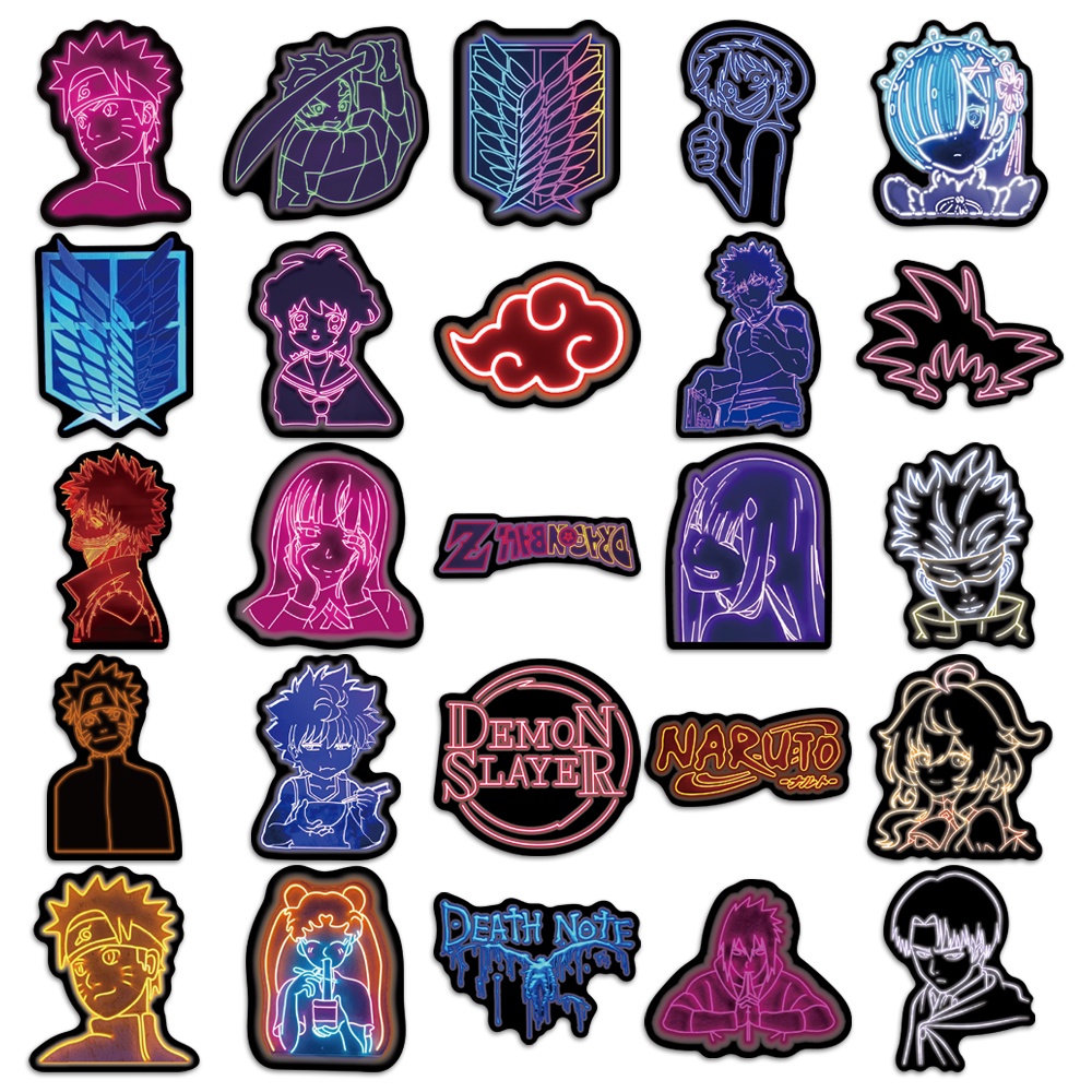 Set 10/30/50 Nhãn Dán Hoạt Hình Màu Neon Trang Trí Đa Năng