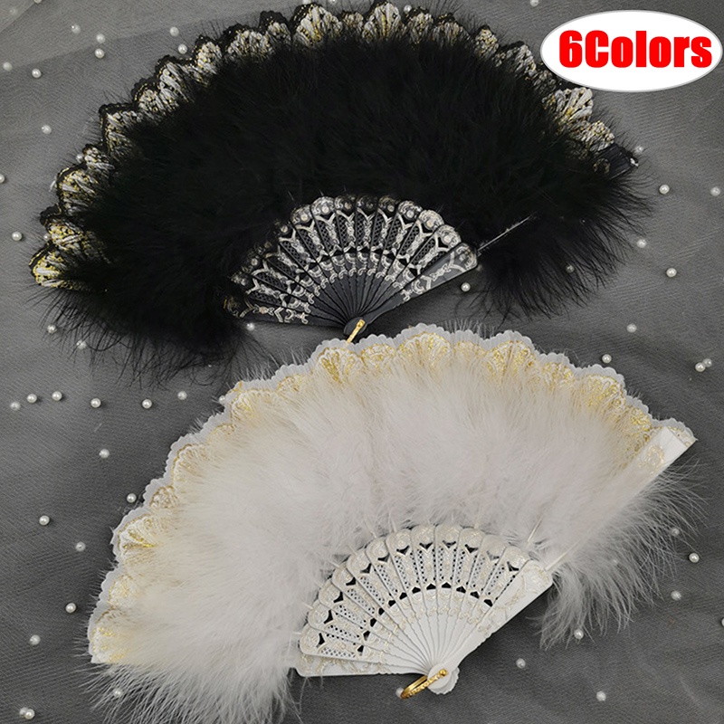 Quạt Xếp Lông Vũ Màu Bạc Phong Cách Lolita