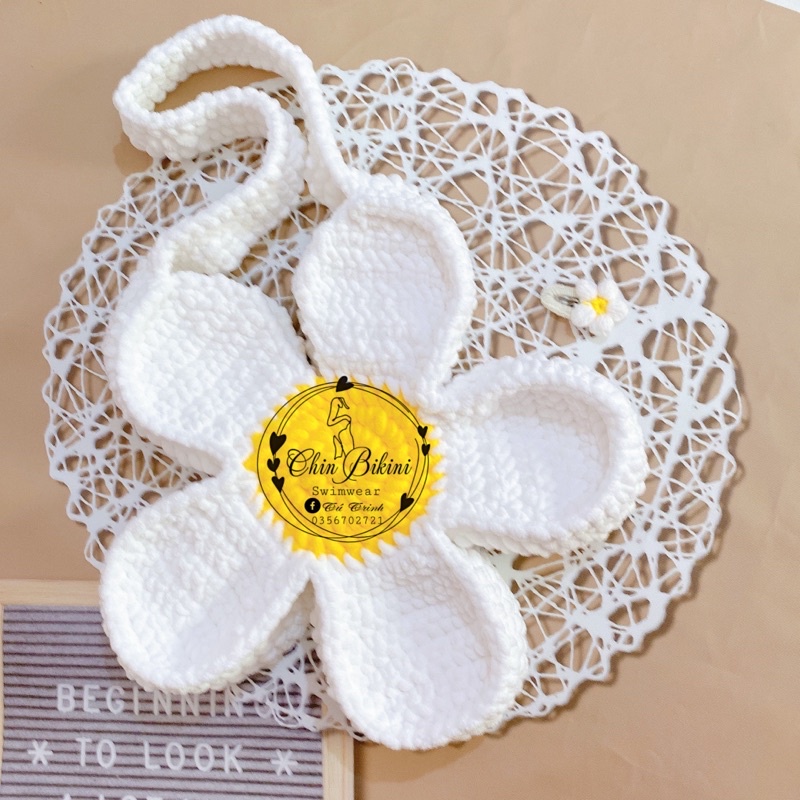 Túi len bông hoa cúc đeo vai size 40cm