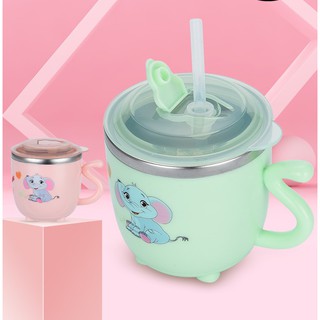 Cốc Ly Uống Nước Inox cho bé Hình Voi 2 Lớp Cách Nhiệt 280ml