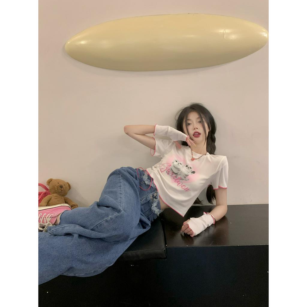 Cocory vn Áo Thun Tay Ngắn In Hình Mèo Thời Trang Dành Cho Nữ