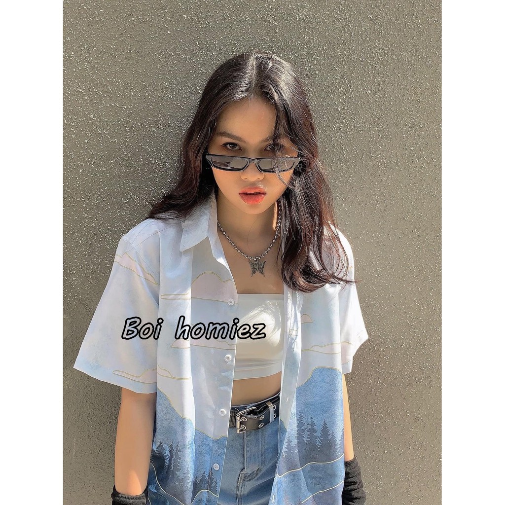 🆗 [ HÓT ] Áo sơ mi tay ngắn họa tiết MOUTAIN BLUE MENDE tay lỡ, FORM UNISEX 👕👖 | BigBuy360 - bigbuy360.vn