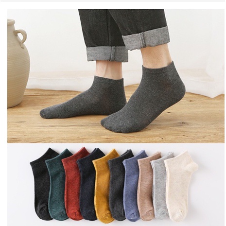 Combo 5-10 Combo 5 đôi tất cotton trơn cổ ngắn nam nữ