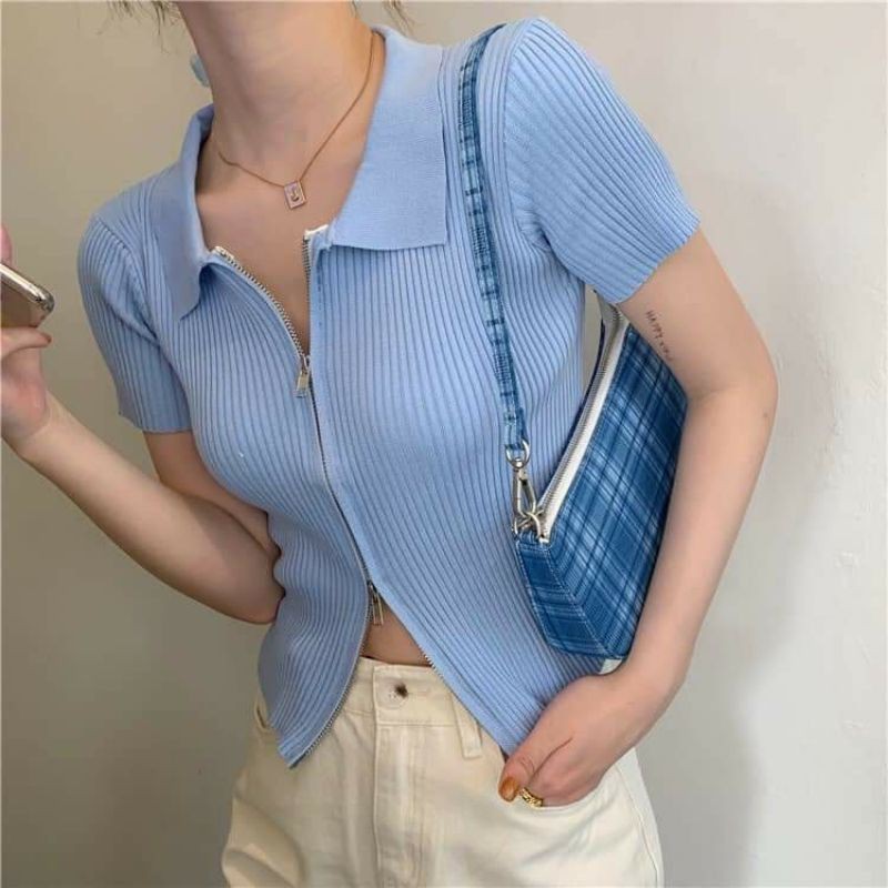 (Ánh bigsize) Áo croptop khóa kéo 55-80kg cổ bẻ hàng qccc | WebRaoVat - webraovat.net.vn