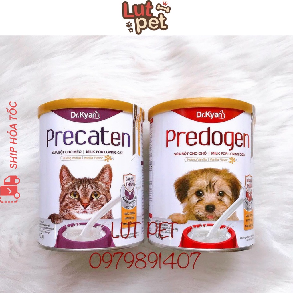 Sữa bột chó mèo Dr.kyan bổ sung khoáng vitamin canxi dinh dưỡng precaten, predogen hộp 400gr - lutpet