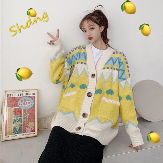 Áo Cardigan Len Hoa Dáng Rộng, Áo Len Họa Tiết Dài Tay Chất Mịn Hàng Quảng Châu Cao Cấp | BigBuy360 - bigbuy360.vn