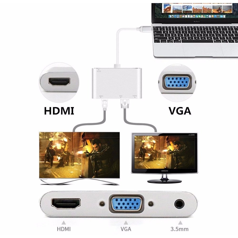 Hub USB Type-C ra HDMI, VGA cho Macbook, MHL