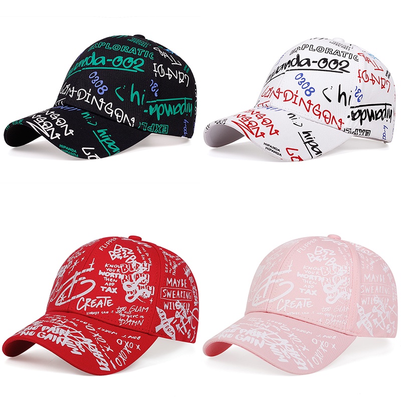 Mũ Lưỡi Trai Cotton In Chữ Graffiti Phong Cách Hip Hop Có Thể Điều Chỉnh Cho Nam Nữ