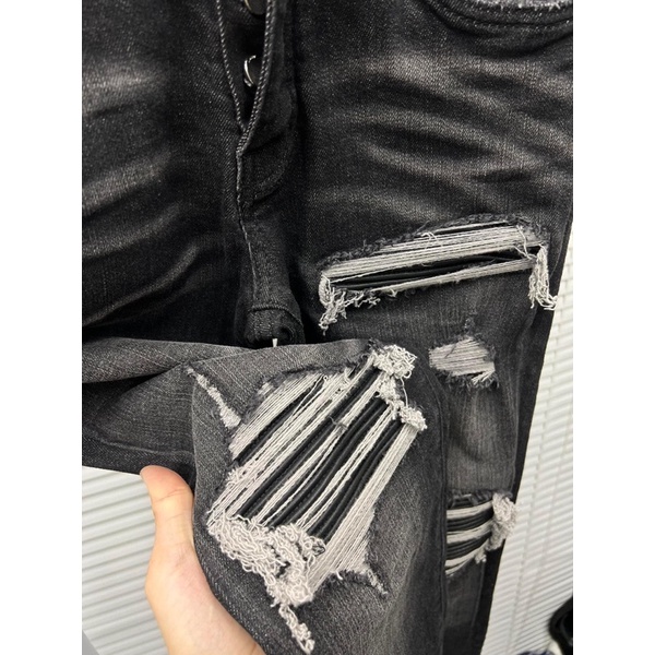 Quần Biker Siêu Cấp Đen Xám Vá