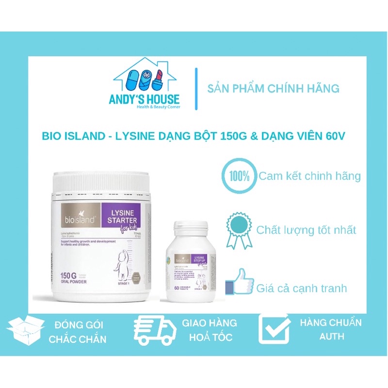 Bio Island - Lysine Dạng Bột 150g &amp; Dạng Viên 60v