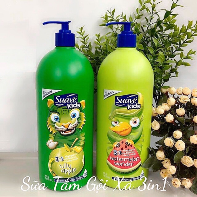 ❤ [Date 2024] Sữa tắm gội xả em bé Suave Kids 1.18L Mỹ, Dưa hấu + Táo