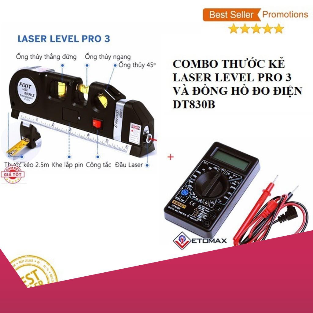 Combo Thước Kẻ Laser Level Pro 3 Và Đồng Hồ Đo Điện DT830B