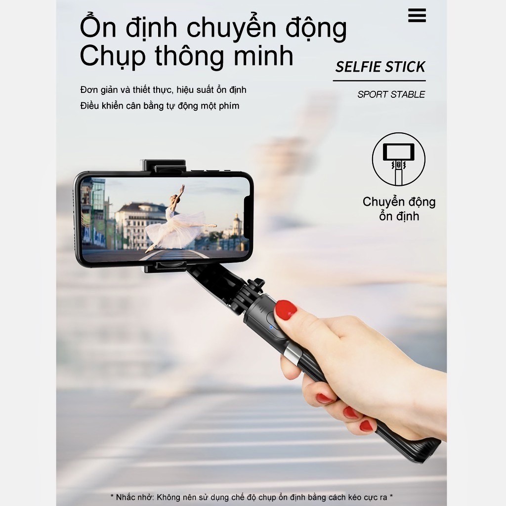 Tay Cầm Chống Rung Điện Tử Gimbal Stabilizer L08 Bluetooth có 3 chân đỡ cho Điện thoại quay video, chụp ảnh Selfie