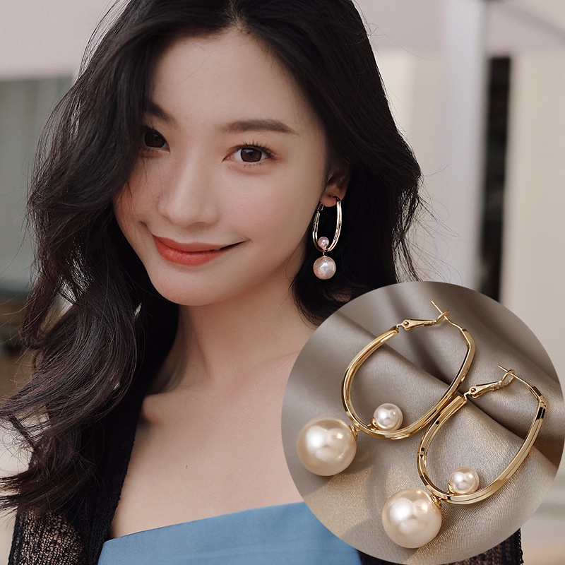 Khuyên tai kim loại phối ngọc trai nhân tạo thời trang sang trọng cho nữ