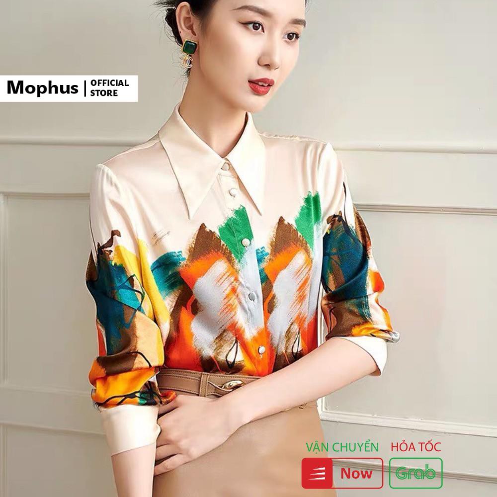 Áo sơ mi công sở Mophus EA21021 sang trọng đa sắc, áo sơ mi nữ vải lụa co dãn thời trang công sở cao cấp