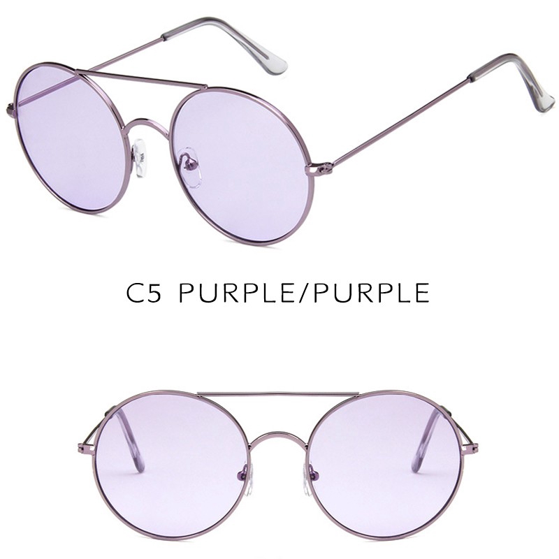 Kính mát gọng kim loại tròn phong cách retro Hàn Quốc