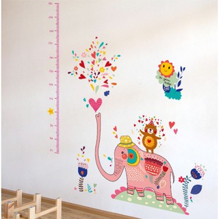 Decal đo chiều cao mẫu voi hồng phun nước