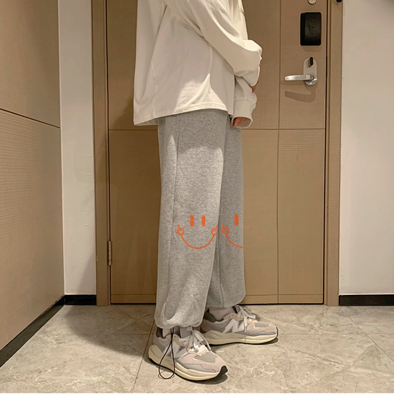 Quần dài dáng rộng in hình mặt cười đơn giản thời trang size M-8XL cho nam