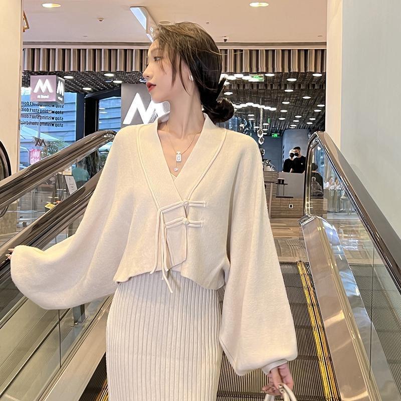 Bộ Áo sweater + Đầm Hai Dây Phong Cách Pháp Thời Trang Mùa Thu Cho Nữ se