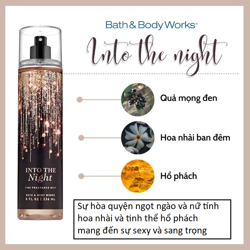 Body mist, Xịt Thơm Toàn Thân Into The Night 236ml Sang Trọng, Cuốn hút