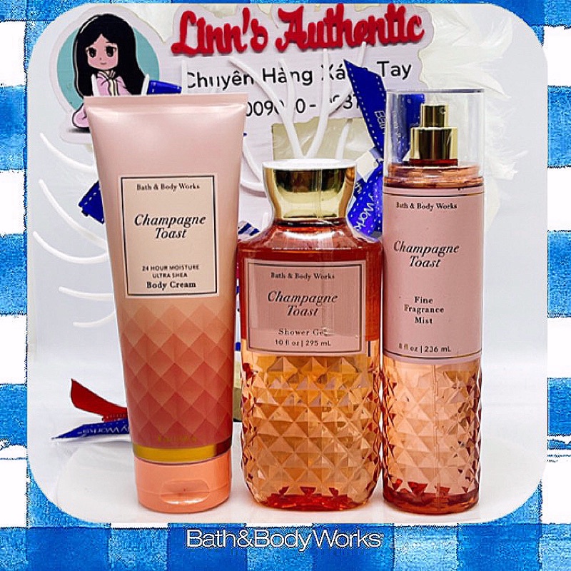 BILL Body lotion  &amp; Body mist Nước Hoa Toàn Thân &amp; Gel tắm Bath &amp; Body Works Champagne Toast