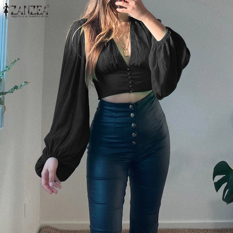 Áo kiểu ZANZEA tay dài cổ chữ V thời trang cho nữ