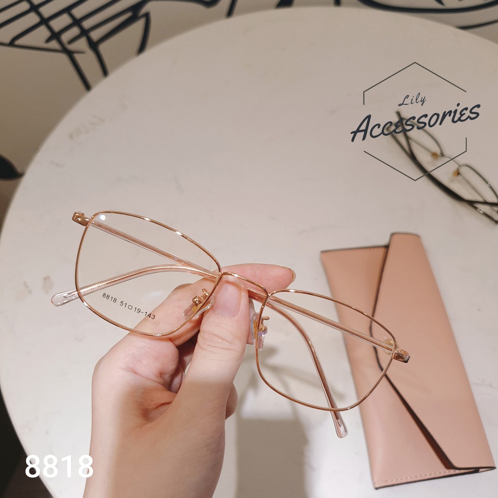 Cắt kính mắt cận-loạn [Gọng kính Hàn Quốc] Gọng kính cận mắt vuông kim loại dành cho nam nữ 8818 | BigBuy360 - bigbuy360.vn