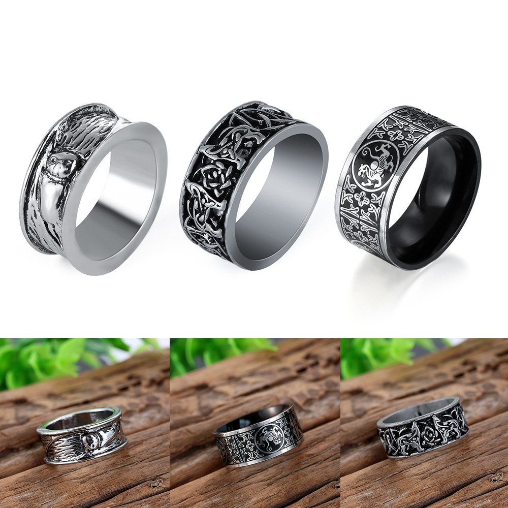 Nhẫn Thép Titan Khắc Hình Sói Khổng Lồ Thời Trang Phong Cách Hip Hop Gothic Dành Cho Nam Đi Xe Đạp