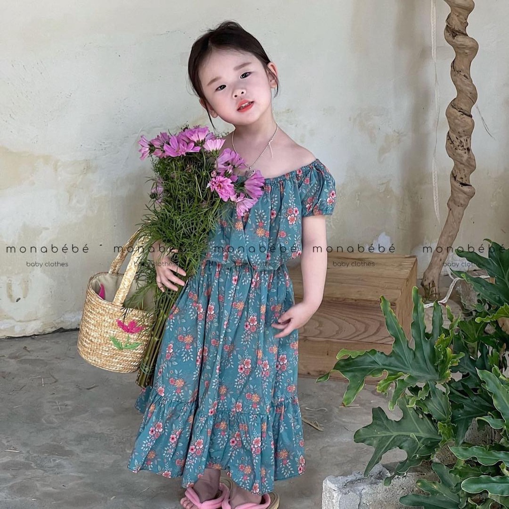 áo crop top và chân váy hoa nhí Hàn Quốc cho bé