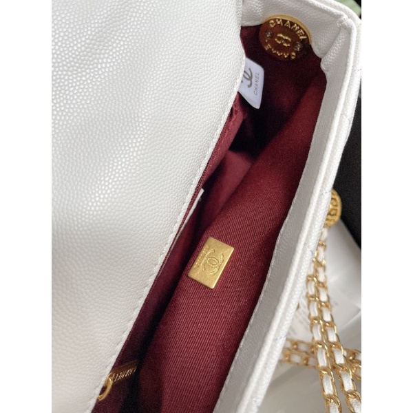 Túi đeo chéo nữ đẹp sz21cm da caviar quai gắn khuy 2 màu đen&amp;trắng fullbox nam châm đẹp dã man