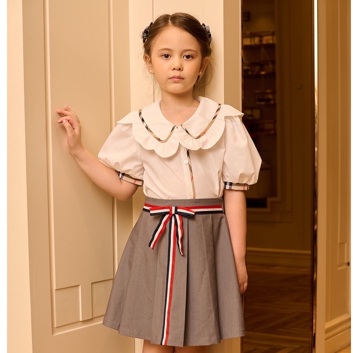 Áo sơ mi cộc tay bé gái 137Kids thiết kế cổ sen dễ thương thoáng mát thấm hút mồ hôi tốt