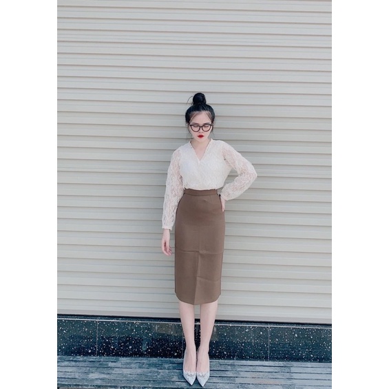 Set công sở áo ren kem