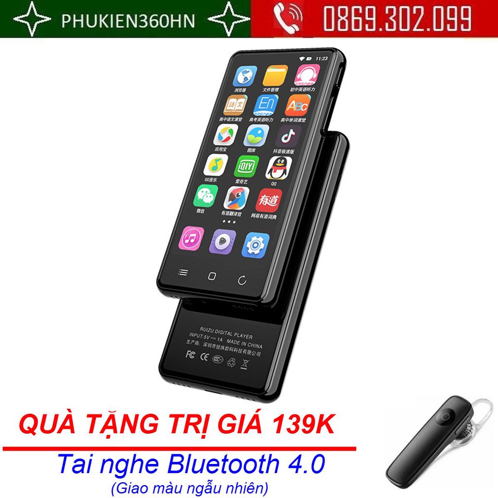 (Quà tặng 139k) Máy Nghe Nhạc Android MP4  Ruizu H8 Bộ Nhớ Trong 16GB (HỖ TRỢ TIẾNG VIỆT) - Hàng Chính Hãng