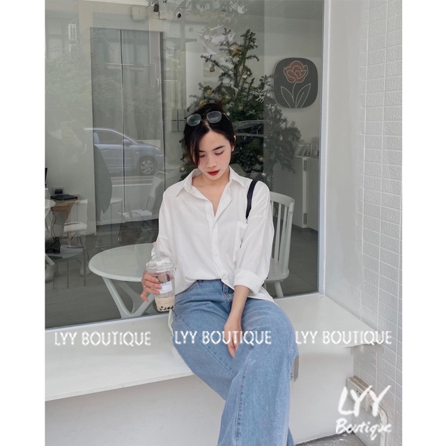 Áo sơ mi nữ chất lụa KHÔNG NHĂN, Áo sơmi dài tay có túi ngực form rộng Oversize LYY BOUTIQUE