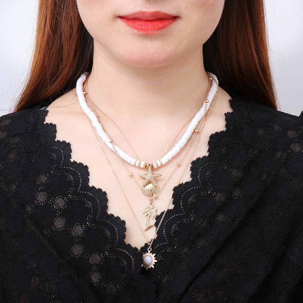 Vòng cổ Nhiều Lớp Mặt Hình Vỏ Sò / Sao Biển Mềm Mại Làm Quà Tặng Valentine