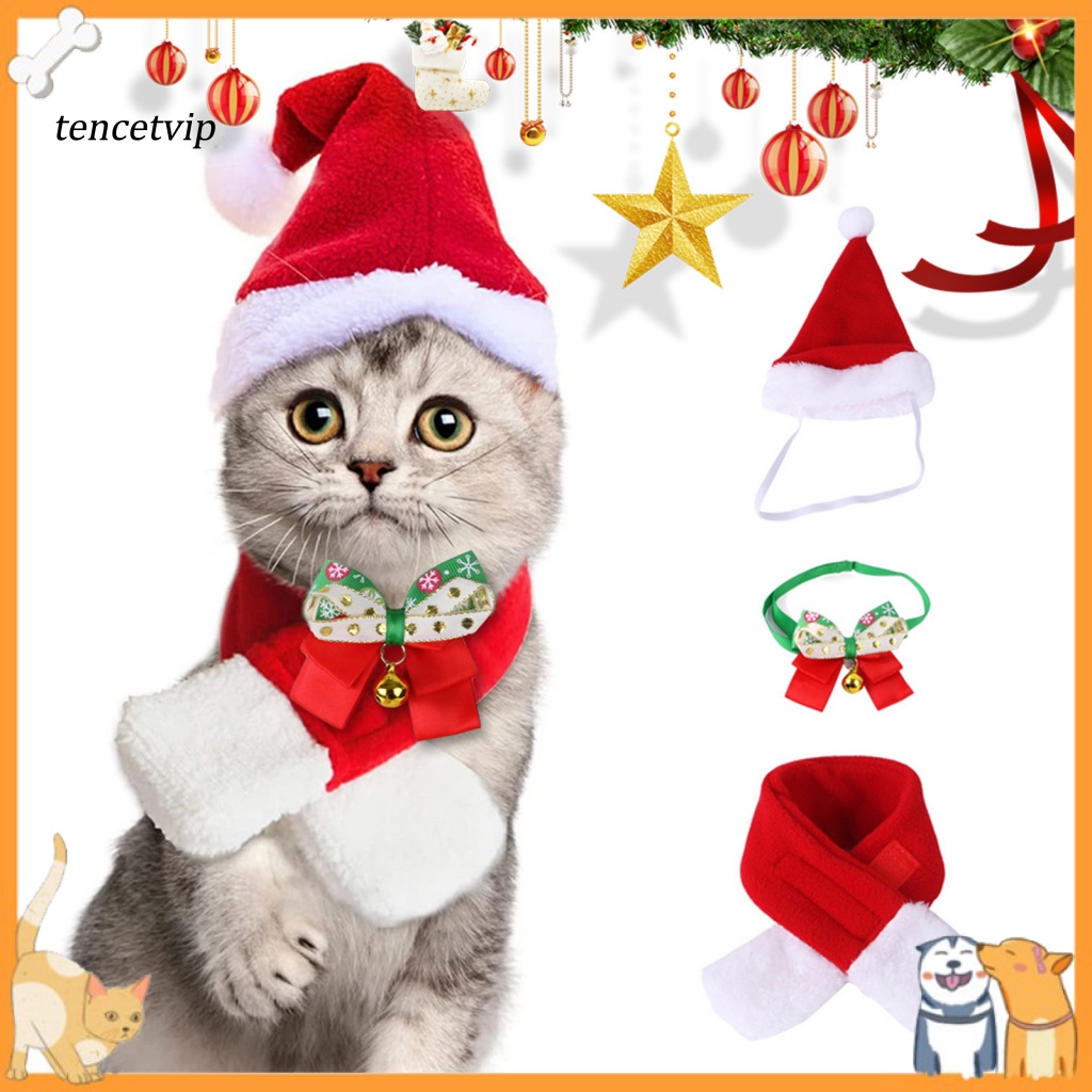 1 Set Mũ Ông Già Noel Kèm Khăn Choàng Cổ Siêu Mềm Cho Thú Cưng