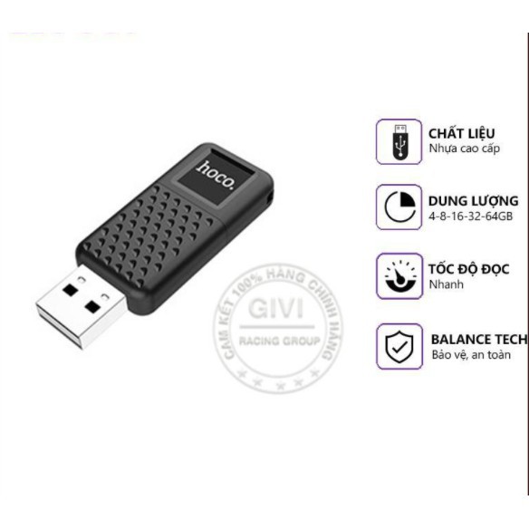 USB chính hãng, USB Hoco UD6 Intelligent 2.0 Chính Hãng - BH 5 Năm,  thiết kế thanh mảnh và gọn nhẹ, coppy siêu nhanh